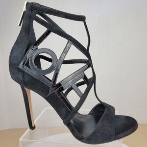 Tamara Mellon Black Suede Love Strappy Stiletto High Heel Sandals EU 37.5 US7